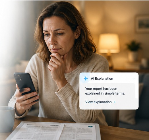 Žena číta zdravotnú správu v mobilnom telefóne